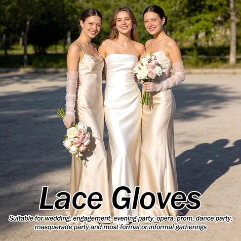 Lace Long Gloves, Floral Sheer Sleeves, Ruched Elbow Length Fingerless Bridal Wedding Gloves for Women Girls Wedding Tea Party Engagement Dance Party(White) in Kuwait