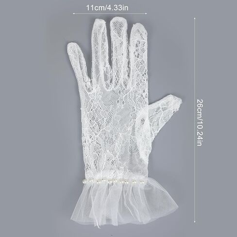 Short Lace Gloves with Pearls, Women’s Vintage Elegant Tulle Border Mesh Gloves for Wedding Tea Party Opera Evening, 1920s Bridal Fingerless Mittens in Saudi Arabia