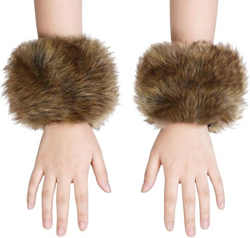Faux Fur Wrist Cuffs White Short Arm Warmers Leg Warmers for Women Party Costumes Accessory in Saudi Arabia