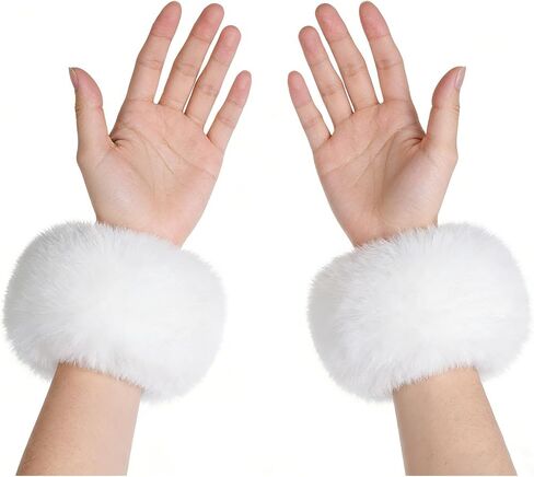Faux Fur Wrist Cuffs White Short Arm Warmers Leg Warmers for Women Party Costumes Accessory in Saudi Arabia
