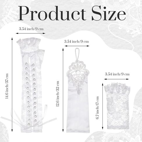 SATINIOR 3 Pairs Women Wedding Gloves White Vintage Lace Fingerless Glove Bridal Wedding Tea Party Prom Decor Cosplay 1920s 1980s Retro Classic Costume Accessories Women's Evening Lace-up Arm Warmer in Saudi Arabia