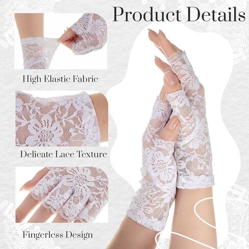 SATINIOR 3 Pairs Women Wedding Gloves White Vintage Lace Fingerless Glove Bridal Wedding Tea Party Prom Decor Cosplay 1920s 1980s Retro Classic Costume Accessories Women's Evening Lace-up Arm Warmer in Saudi Arabia