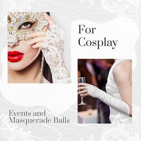 SATINIOR 3 Pairs Women Wedding Gloves White Vintage Lace Fingerless Glove Bridal Wedding Tea Party Prom Decor Cosplay 1920s 1980s Retro Classic Costume Accessories Women's Evening Lace-up Arm Warmer in Saudi Arabia
