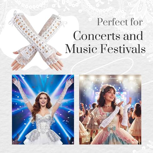 SATINIOR 3 Pairs Women Wedding Gloves White Vintage Lace Fingerless Glove Bridal Wedding Tea Party Prom Decor Cosplay 1920s 1980s Retro Classic Costume Accessories Women's Evening Lace-up Arm Warmer in Saudi Arabia