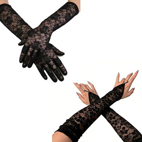 زوجان من قفازات YVPSI النسائية الطويلة من الدانتيل لحفلات الشاي الأسود لفستان حفلات الأوبرا وحفلات الزفاف in Kuwait