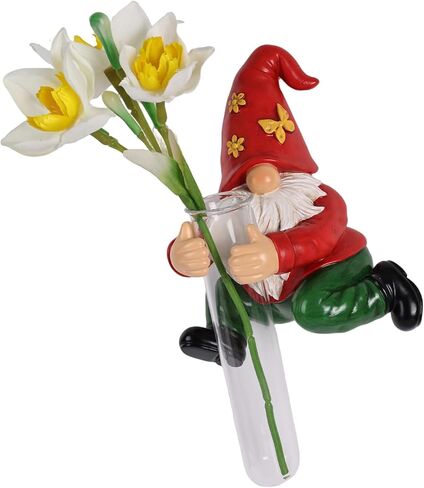 Gnome Statue Wall Vase - Unique 3D Wall Sculpture, Garden Gnome Resin Dwarf with Glass Test Tube, Mounted Wall Flower Vase & Planter for Living Room, Bedroom, Office & Farmhouse Home (A) in Kuwait