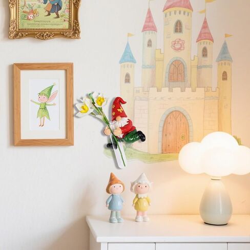 Gnome Statue Wall Vase - Unique 3D Wall Sculpture, Garden Gnome Resin Dwarf with Glass Test Tube, Mounted Wall Flower Vase & Planter for Living Room, Bedroom, Office & Farmhouse Home (A) in Kuwait