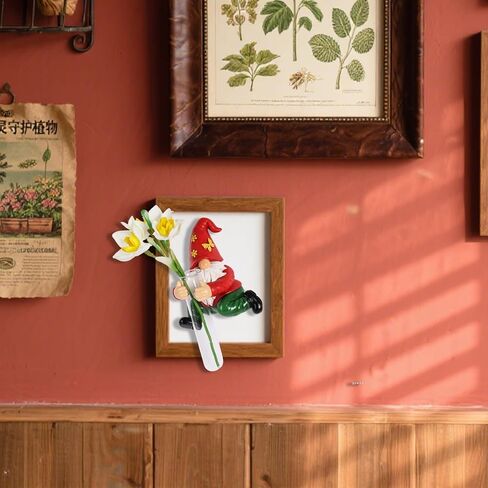 Gnome Statue Wall Vase - Unique 3D Wall Sculpture, Garden Gnome Resin Dwarf with Glass Test Tube, Mounted Wall Flower Vase & Planter for Living Room, Bedroom, Office & Farmhouse Home (A) in Kuwait