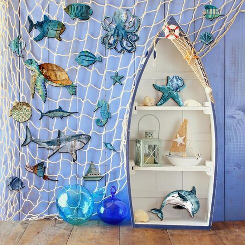 Wesiti 20 Pcs Wooden Fish Wall Decor Beach Decoration Coastal Wall Art Nautical Fish Turtle Seahorse Ocean Walls Art Sea Life Themed Beach Decor for Home Vintage Ornament for Home Bedroom Decoration in Saudi Arabia