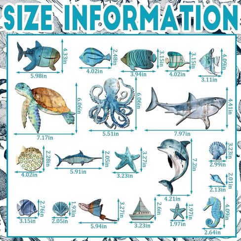 Wesiti 20 Pcs Wooden Fish Wall Decor Beach Decoration Coastal Wall Art Nautical Fish Turtle Seahorse Ocean Walls Art Sea Life Themed Beach Decor for Home Vintage Ornament for Home Bedroom Decoration in Saudi Arabia