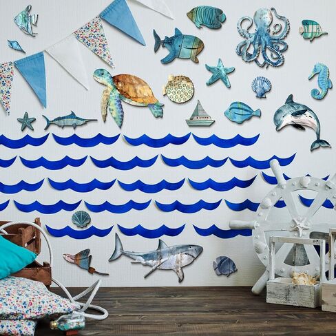 Wesiti 20 Pcs Wooden Fish Wall Decor Beach Decoration Coastal Wall Art Nautical Fish Turtle Seahorse Ocean Walls Art Sea Life Themed Beach Decor for Home Vintage Ornament for Home Bedroom Decoration in Saudi Arabia