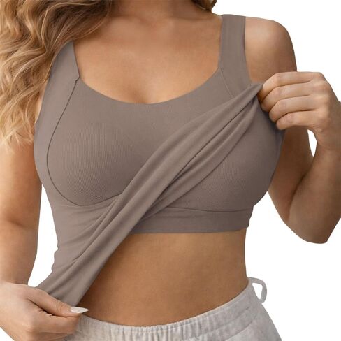 Women Tank Tops with Built in Bra Padded Summer Sleeveless Wide Strap Basic Sleepwear Workout Yoga Camisole Shirts in Kuwait