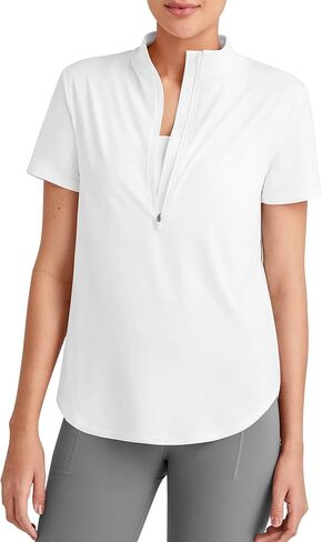 G4Free Lightbreeze UPF 50+ Womens Workout Tops Short Sleeve Half Zip Golf Shirts Loose Fit Athletic Gym Tshirts Running in Saudi Arabia