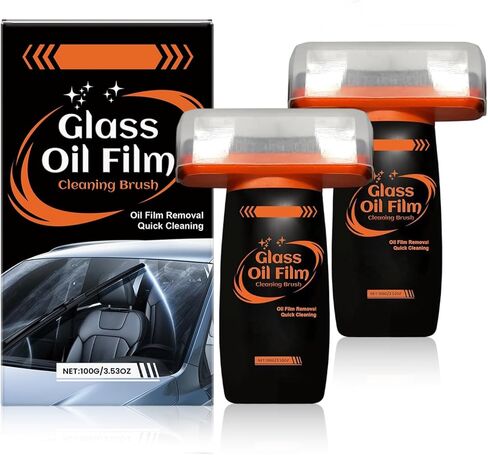Glass Emulsion, 2Pcs Oil Film Remover for Car Window, 100ml Roll-On Glass Emulsion Cleaner Compound with Cleaning Board, Improve Windshield Clarity and Visibility for Safe Driving in Kuwait