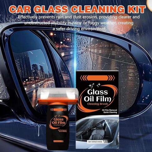 Glass Emulsion, 2Pcs Oil Film Remover for Car Window, 100ml Roll-On Glass Emulsion Cleaner Compound with Cleaning Board, Improve Windshield Clarity and Visibility for Safe Driving in Kuwait