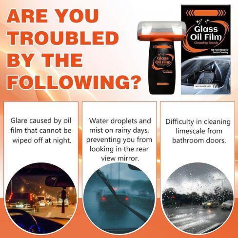 Glass Emulsion, 2Pcs Oil Film Remover for Car Window, 100ml Roll-On Glass Emulsion Cleaner Compound with Cleaning Board, Improve Windshield Clarity and Visibility for Safe Driving in Kuwait