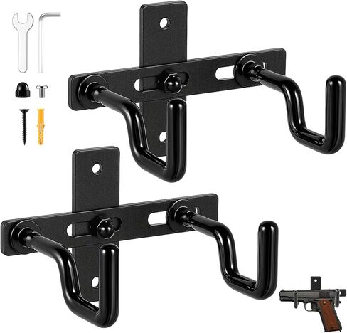 2 Pack Handgun Hanger Wall Mount Dual Pistol J-Hooks Gun Display System for Handgun Revolver Heavy Duty Steel Modular Gun Rack Storage Modern Black Pistol Holder in Saudi Arabia