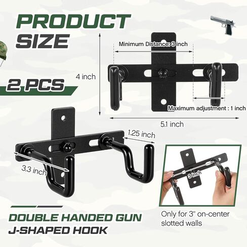 2 Pack Handgun Hanger Wall Mount Dual Pistol J-Hooks Gun Display System for Handgun Revolver Heavy Duty Steel Modular Gun Rack Storage Modern Black Pistol Holder in Saudi Arabia