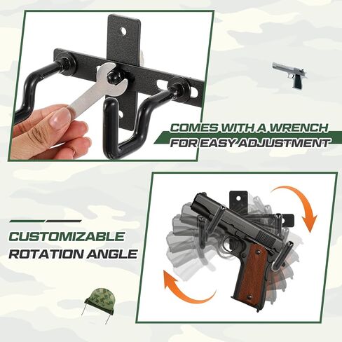 2 Pack Handgun Hanger Wall Mount Dual Pistol J-Hooks Gun Display System for Handgun Revolver Heavy Duty Steel Modular Gun Rack Storage Modern Black Pistol Holder in Saudi Arabia