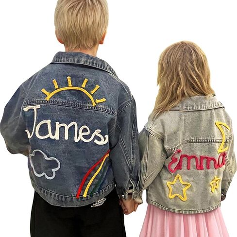 NAZENTI Personalized Kids Denim Jacket with Names, Custom 1-14 Years Old Girls Boys Spring&Fall Outerwear Jackets in Saudi Arabia