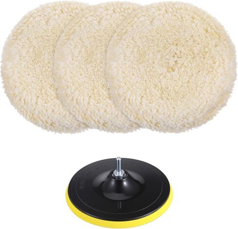 3 قطع من وسادات تلميع الصوف الطبيعي مقاس 7 بوصة، وسادة تلميع السيارة مع خطاف وحلقة لتنظيف وتلميع سيارات القوارب والشاحنات والمركبات الترفيهية مع قاعدة واحدة، مادة صوف الغنم، ملحق سريع in Kuwait