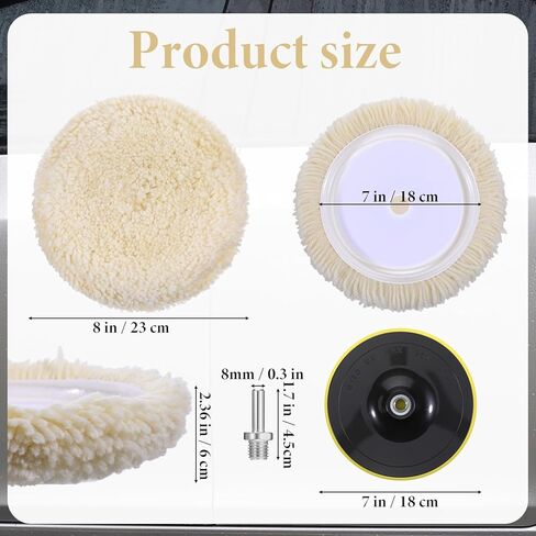 3 قطع من وسادات تلميع الصوف الطبيعي مقاس 7 بوصة، وسادة تلميع السيارة مع خطاف وحلقة لتنظيف وتلميع سيارات القوارب والشاحنات والمركبات الترفيهية مع قاعدة واحدة، مادة صوف الغنم، ملحق سريع in Kuwait