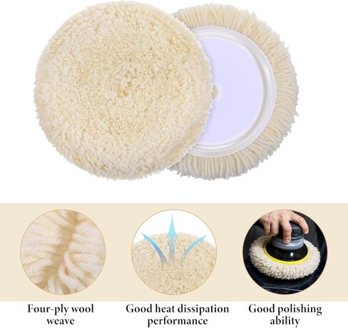 3 قطع من وسادات تلميع الصوف الطبيعي مقاس 7 بوصة، وسادة تلميع السيارة مع خطاف وحلقة لتنظيف وتلميع سيارات القوارب والشاحنات والمركبات الترفيهية مع قاعدة واحدة، مادة صوف الغنم، ملحق سريع in Kuwait
