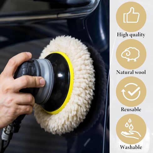 3 قطع من وسادات تلميع الصوف الطبيعي مقاس 7 بوصة، وسادة تلميع السيارة مع خطاف وحلقة لتنظيف وتلميع سيارات القوارب والشاحنات والمركبات الترفيهية مع قاعدة واحدة، مادة صوف الغنم، ملحق سريع in Kuwait