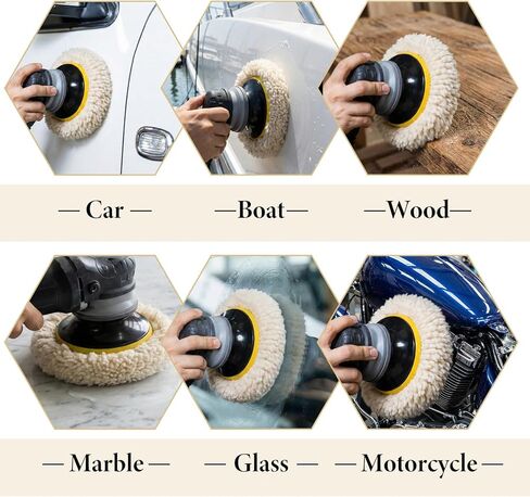 3 قطع من وسادات تلميع الصوف الطبيعي مقاس 7 بوصة، وسادة تلميع السيارة مع خطاف وحلقة لتنظيف وتلميع سيارات القوارب والشاحنات والمركبات الترفيهية مع قاعدة واحدة، مادة صوف الغنم، ملحق سريع in Kuwait