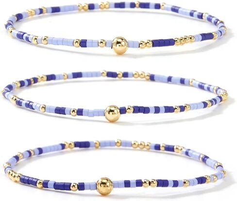 Gold Beaded Bracelets for Women 14K Gold Plated Beads Ball Bracelet Stack Dainty Boho Colorful Stretch Stackable Small Seed Bead Non Tarnish Jewelry Accessories Christian Gifts for Women in Saudi Arabia
