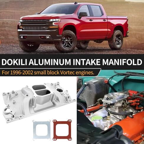 Dokili Aluminum Dual Plane Intake Manifold Compatible with Chevy Small Block SBC V8 1996-2002 Vortec 5.0L/305 5.7L/350 with Spread or Square Bore Carbs RPM Idle-5,500 in Saudi Arabia