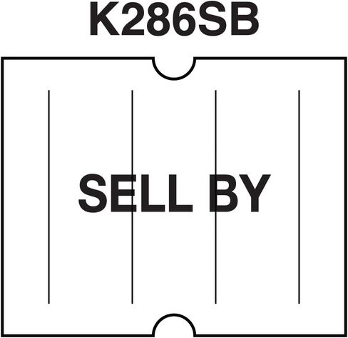 أبيض مع ملصقات "Sell by" سوداء لتناسب مسدسات السعر Towa®GL/ SpeedyMark4/ Halmark Model "L" المكونة من 16 حزمة (تتضمن لفة حبر مجانية) in Kuwait