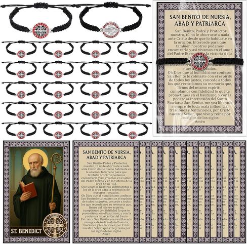 24 Sets St Benedict Bracelets Gifts for Woman Catholic Rosary Adjustable String Bracelet with Medal Prayer Cards Catholic Gift for Birthday Baptism First Holy Communion Confirmation in Saudi Arabia