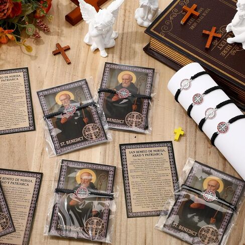 24 Sets St Benedict Bracelets Gifts for Woman Catholic Rosary Adjustable String Bracelet with Medal Prayer Cards Catholic Gift for Birthday Baptism First Holy Communion Confirmation in Saudi Arabia
