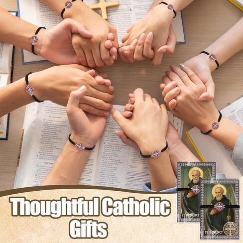 24 Sets St Benedict Bracelets Gifts for Woman Catholic Rosary Adjustable String Bracelet with Medal Prayer Cards Catholic Gift for Birthday Baptism First Holy Communion Confirmation in Saudi Arabia