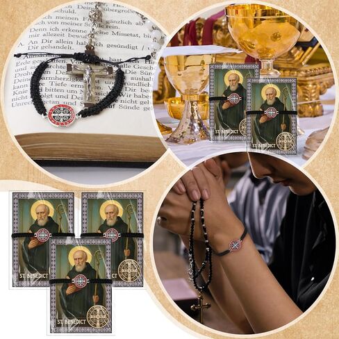 24 Sets St Benedict Bracelets Gifts for Woman Catholic Rosary Adjustable String Bracelet with Medal Prayer Cards Catholic Gift for Birthday Baptism First Holy Communion Confirmation in Saudi Arabia