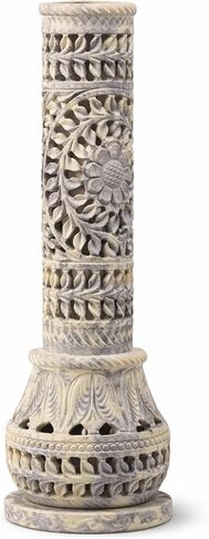 Carry Me Marble Soapstone Incense Stick Holder | Candle Burner | Tea Light Stand - Perfect Handmade Bottle Tower. Decorative Floral Carving for Gifting - Home and Office Decor - (2.5x2.5x10 Inches) in Kuwait