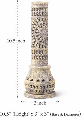 Carry Me Marble Soapstone Incense Stick Holder | Candle Burner | Tea Light Stand - Perfect Handmade Bottle Tower. Decorative Floral Carving for Gifting - Home and Office Decor - (2.5x2.5x10 Inches) in Kuwait