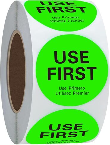 USE First Stickers Food Service FIFO Label for Restaurant Inventory Management- 1.5 Inch Food Labels Stickers, 500 Labels/Roll (Fluorescence Green) in Saudi Arabia