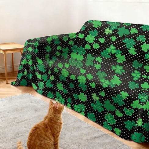 غطاء أريكة عيد القديس باتريك، أغطية أريكة عتيقة على شكل زهرة لأريكة وسادتين، قطعة واحدة من أغطية الأريكة المقسمة من نبات النفل الأخضر قابلة للغسل، واقي أثاث غرفة المعيشة، مقاس X-متوسط ​​71 بوصة × 102.4 بوصة in Kuwait