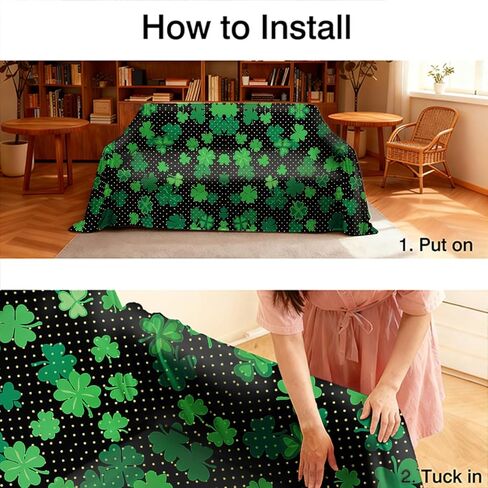 غطاء أريكة عيد القديس باتريك، أغطية أريكة عتيقة على شكل زهرة لأريكة وسادتين، قطعة واحدة من أغطية الأريكة المقسمة من نبات النفل الأخضر قابلة للغسل، واقي أثاث غرفة المعيشة، مقاس X-متوسط ​​71 بوصة × 102.4 بوصة in Kuwait