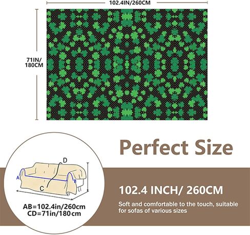 غطاء أريكة عيد القديس باتريك، أغطية أريكة عتيقة على شكل زهرة لأريكة وسادتين، قطعة واحدة من أغطية الأريكة المقسمة من نبات النفل الأخضر قابلة للغسل، واقي أثاث غرفة المعيشة، مقاس X-متوسط ​​71 بوصة × 102.4 بوصة in Kuwait