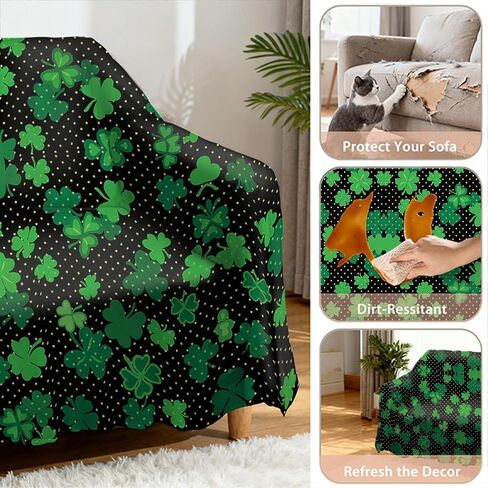 غطاء أريكة عيد القديس باتريك، أغطية أريكة عتيقة على شكل زهرة لأريكة وسادتين، قطعة واحدة من أغطية الأريكة المقسمة من نبات النفل الأخضر قابلة للغسل، واقي أثاث غرفة المعيشة، مقاس X-متوسط ​​71 بوصة × 102.4 بوصة in Kuwait