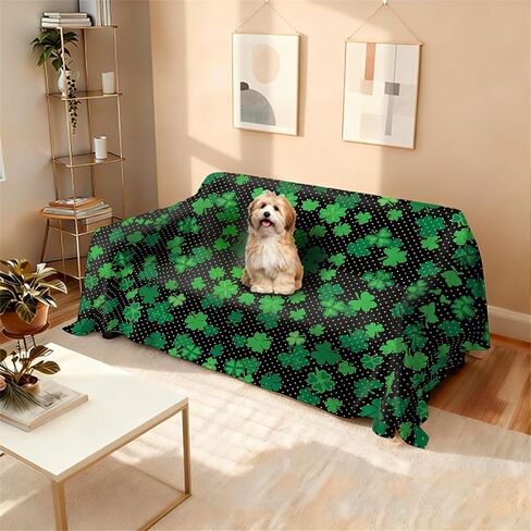 غطاء أريكة عيد القديس باتريك، أغطية أريكة عتيقة على شكل زهرة لأريكة وسادتين، قطعة واحدة من أغطية الأريكة المقسمة من نبات النفل الأخضر قابلة للغسل، واقي أثاث غرفة المعيشة، مقاس X-متوسط ​​71 بوصة × 102.4 بوصة in Kuwait