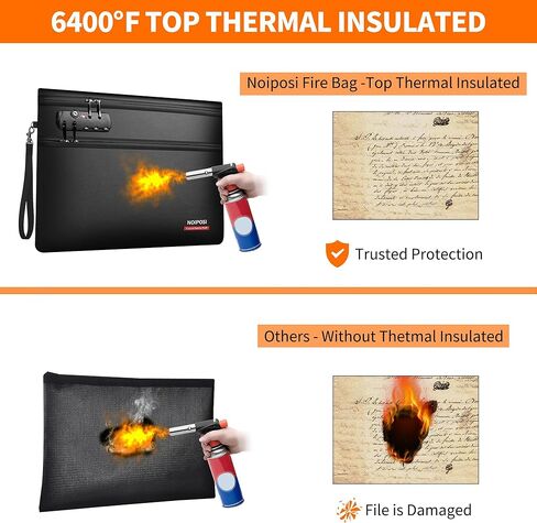 حقيبة نقود مقاومة للحريق من نويبوسي 6400 درجة فهرنهايت مع قفل، حقيبة مستندات مقاومة للحريق بسحاب مزدوج للمستندات والنقود، 12 طبقة معزولة بالحرارة مع سحاب، تحمي الأوراق المهمة والأشياء الثمينة in Kuwait