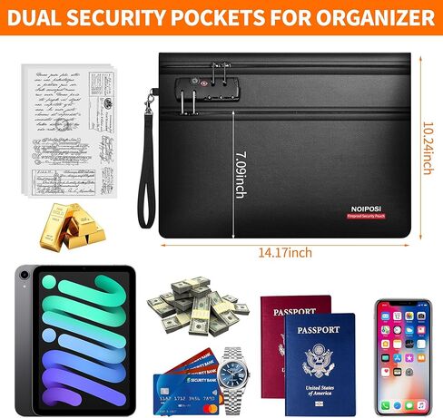 حقيبة نقود مقاومة للحريق من نويبوسي 6400 درجة فهرنهايت مع قفل، حقيبة مستندات مقاومة للحريق بسحاب مزدوج للمستندات والنقود، 12 طبقة معزولة بالحرارة مع سحاب، تحمي الأوراق المهمة والأشياء الثمينة in Kuwait