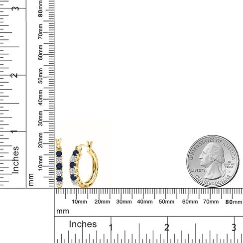 Gem Stone King 18K Yellow Gold Plated Silver Blue Sapphire and Lab Grown Diamond Hoop Earrings for Women | 1.56 Cttw | Gemstone September Birthstone | Round 3MM in Saudi Arabia