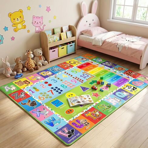 Kids Rug - 3x5 Feet ABC Rug for Playroom Nursery Educational Area Rugs with Alphabet Numbers Shapes Animals Children Play Mat for Bedroom Classroom Floor Decor in Saudi Arabia