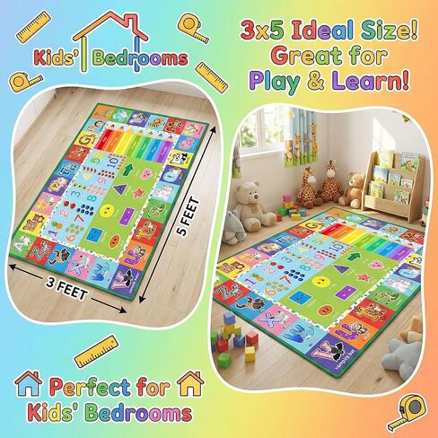 Kids Rug - 3x5 Feet ABC Rug for Playroom Nursery Educational Area Rugs with Alphabet Numbers Shapes Animals Children Play Mat for Bedroom Classroom Floor Decor in Saudi Arabia