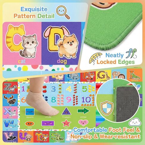 Kids Rug - 3x5 Feet ABC Rug for Playroom Nursery Educational Area Rugs with Alphabet Numbers Shapes Animals Children Play Mat for Bedroom Classroom Floor Decor in Saudi Arabia